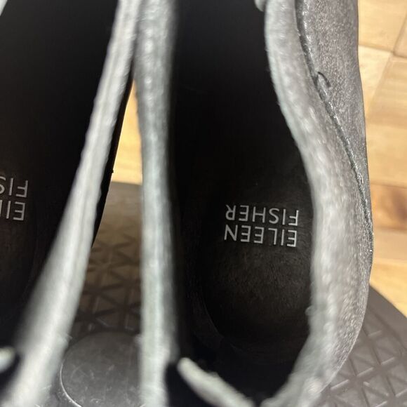 Eileen Fisher Womens Size 6 Bren Ankle Block Heel Black Leather Zip Boots - Picture 6 of 10